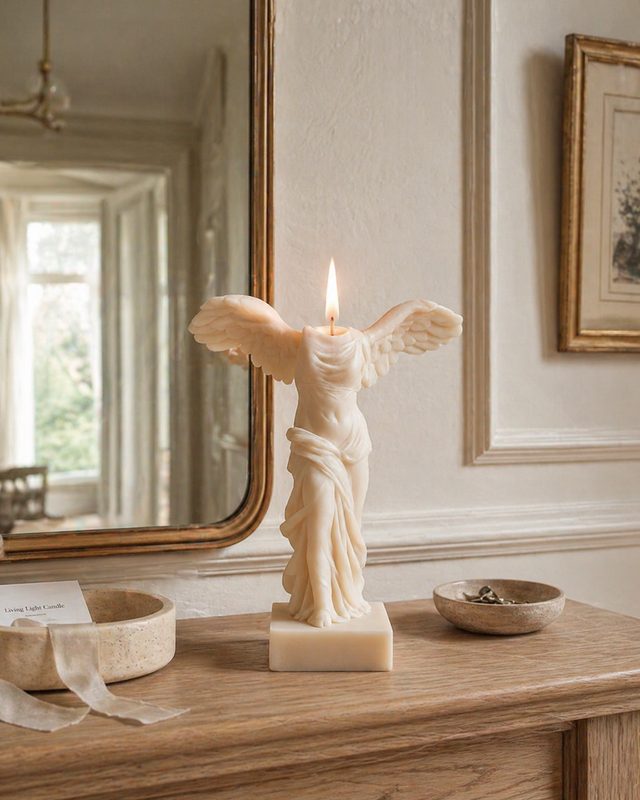 Winged Victory of Samothrace Sculpture Candle – soy wax candle, Living Light Candle Dublin