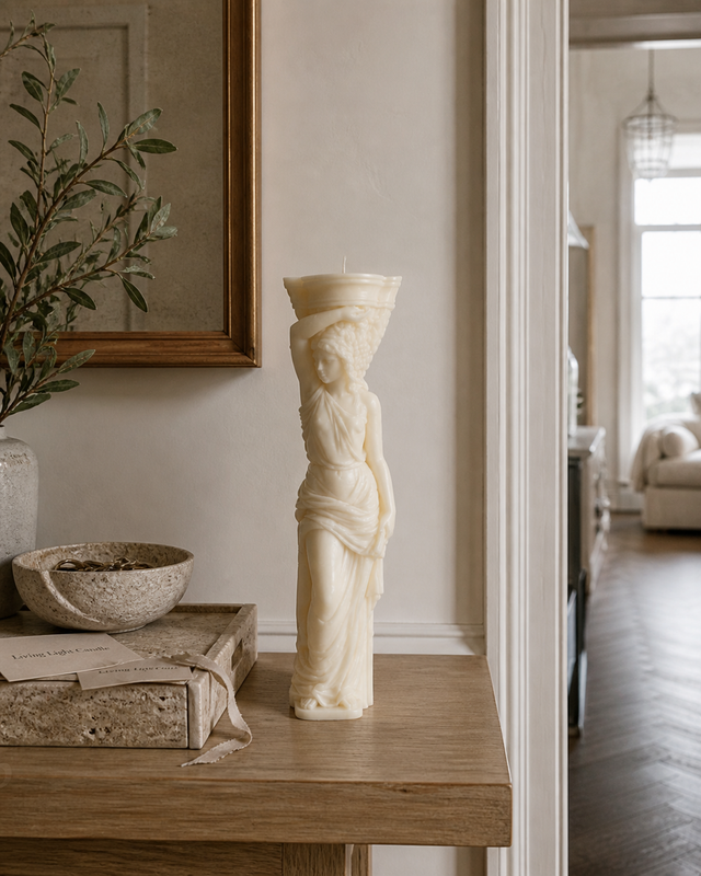 Caryatid Statue Candle – hand-poured soy wax sculpture candle, Living Light Candle Dublin