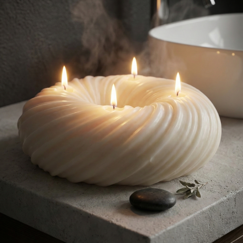 Knit Texture Spiral Ball Candle – hand-poured soy wax candle, Living Light Candle Dublin
