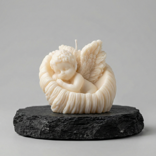 Winged Boy Angel Candle – hand-poured soy wax candle, Living Light Candle Dublin