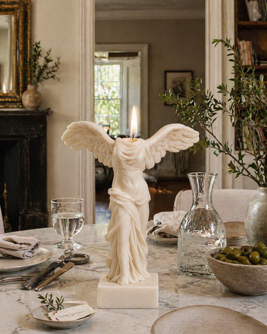 Winged Victory (Angel Victory) Sculpture Candle in cream soy wax - Living Light Candle Dublin