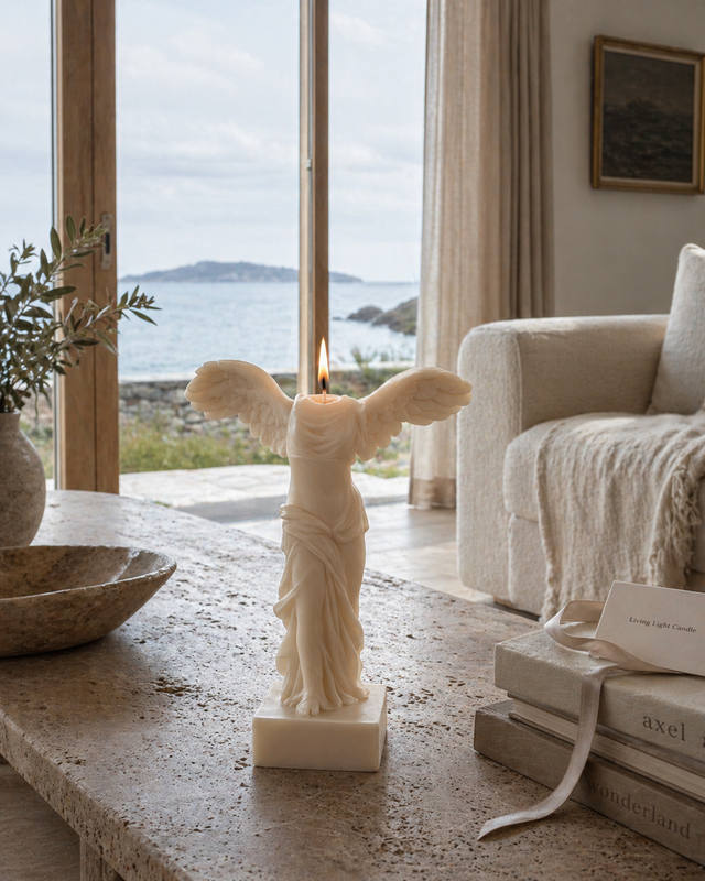 Winged Victory of Samothrace Sculpture Candle – soy wax candle, Living Light Candle Dublin