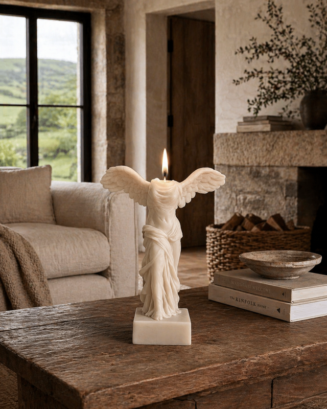 Winged Victory of Samothrace Sculpture Candle – soy wax candle, Living Light Candle Dublin