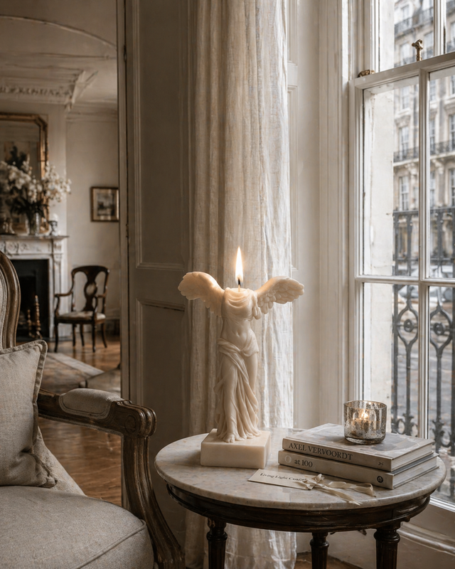 Winged Victory of Samothrace Sculpture Candle – soy wax candle, Living Light Candle Dublin