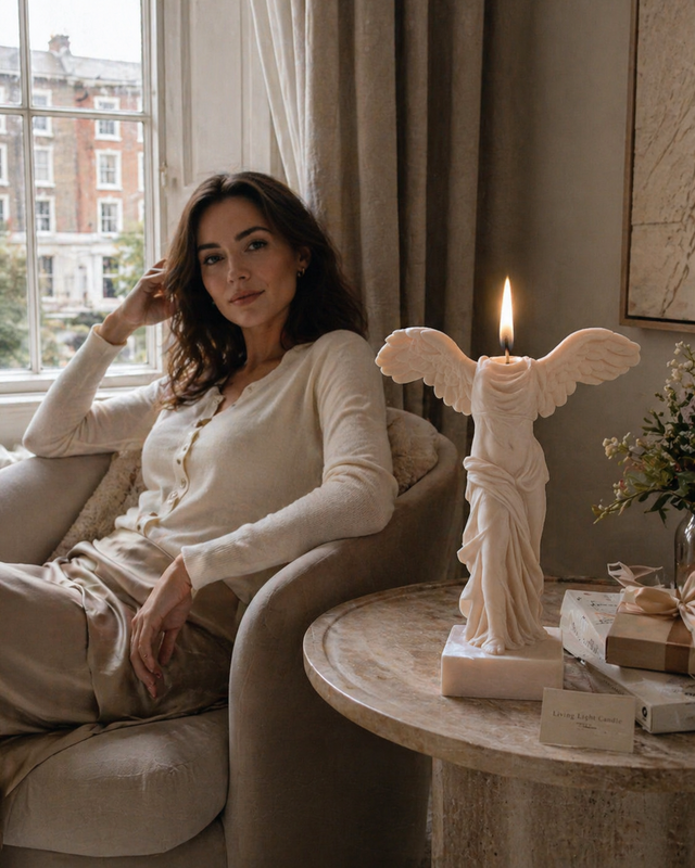 Winged Victory of Samothrace Sculpture Candle – soy wax candle, Living Light Candle Dublin