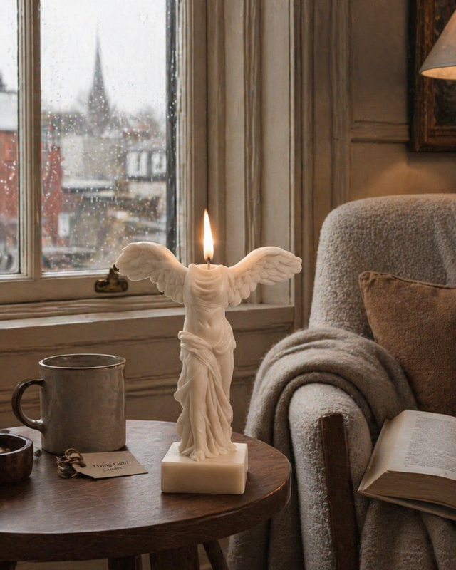 Winged Victory of Samothrace Sculpture Candle – soy wax candle, Living Light Candle Dublin
