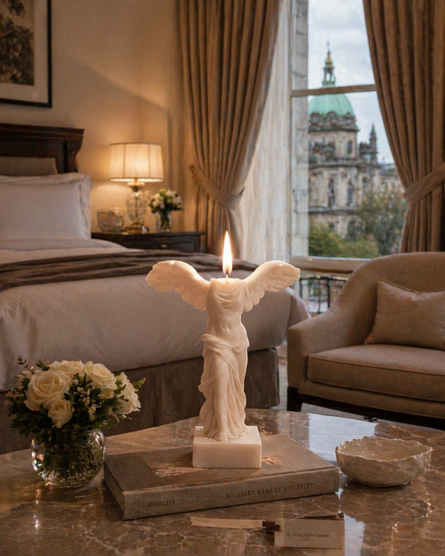 Winged Victory of Samothrace Sculpture Candle – soy wax candle, Living Light Candle Dublin