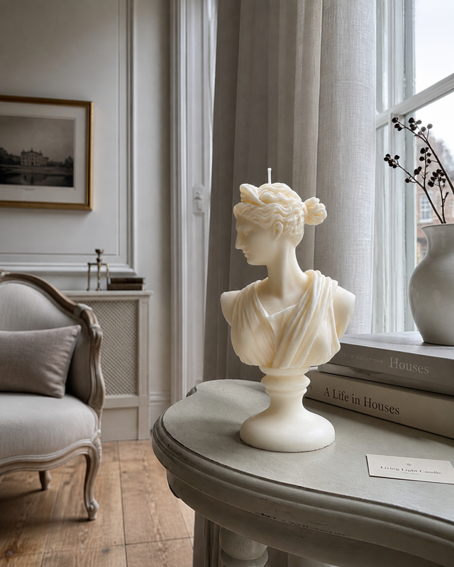 Artemis Diana Bust Candle – hand-poured soy wax sculpture candle, Living Light Candle Dublin