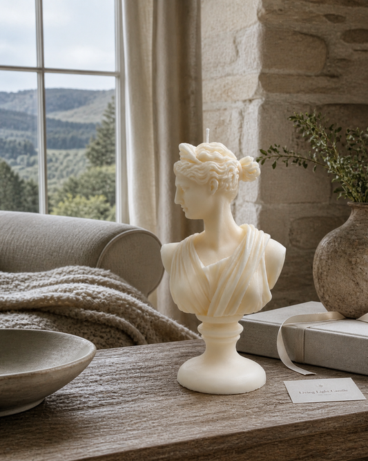 Artemis Diana Bust Candle – hand-poured soy wax sculpture candle, Living Light Candle Dublin