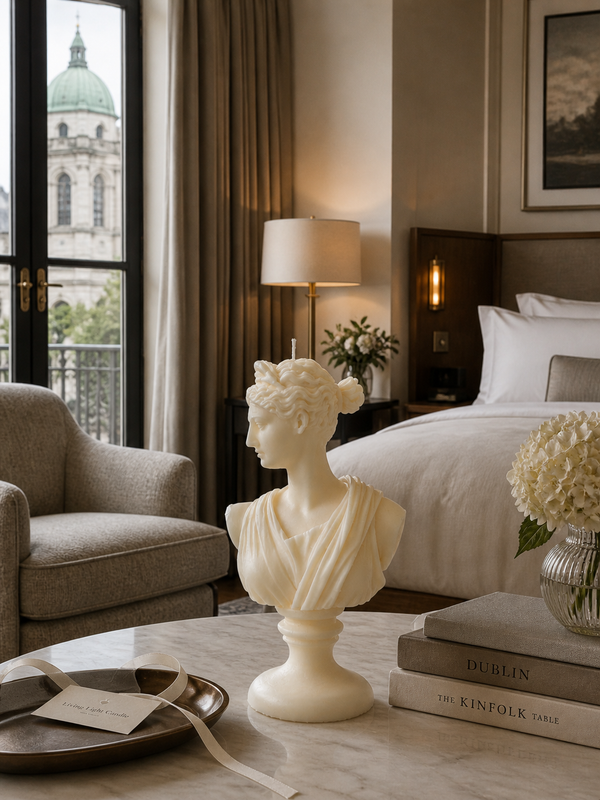 Artemis Diana Bust Candle – hand-poured soy wax sculpture candle, Living Light Candle Dublin