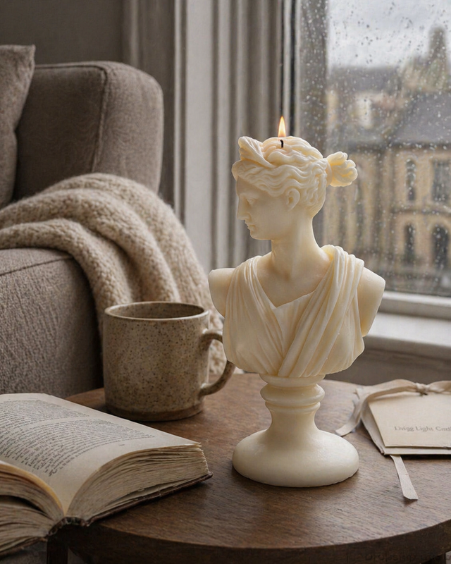 Artemis Diana Bust Candle – hand-poured soy wax sculpture candle, Living Light Candle Dublin
