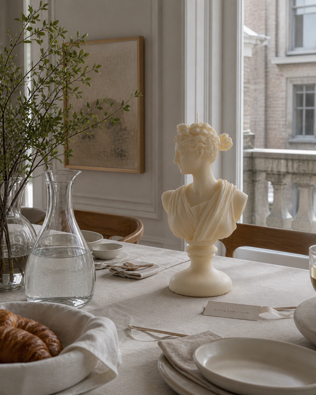Artemis Diana Bust Candle – hand-poured soy wax sculpture candle, Living Light Candle Dublin