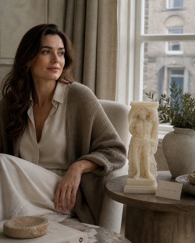 Atalanta Statue Bust Candle – hand-poured soy wax sculpture candle, Living Light Candle Dublin