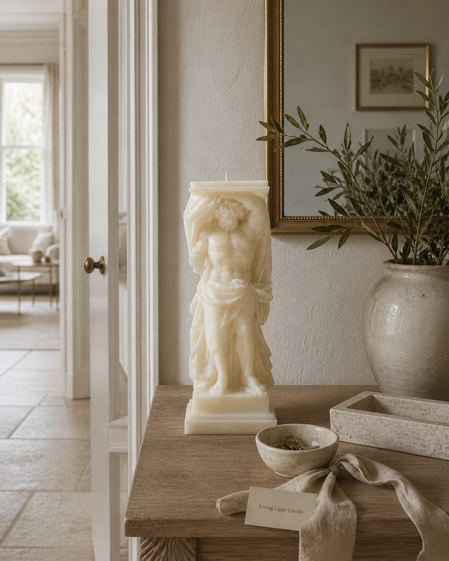Atalanta Statue Bust Candle – hand-poured soy wax sculpture candle, Living Light Candle Dublin