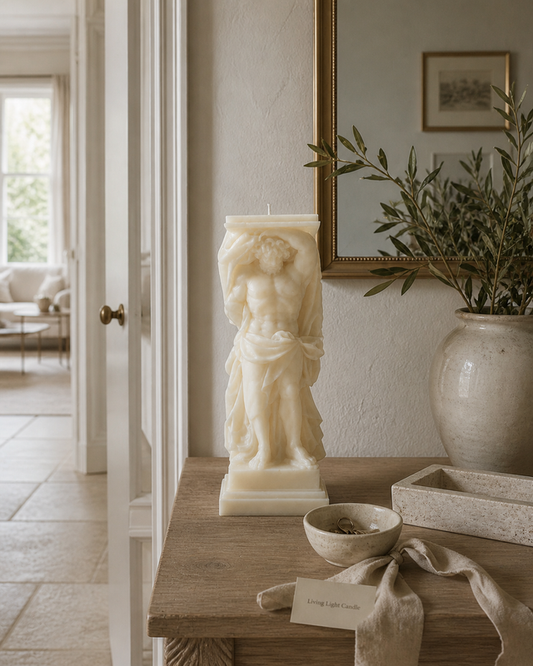 Atalanta Statue Bust Candle – hand-poured soy wax sculpture candle, Living Light Candle Dublin
