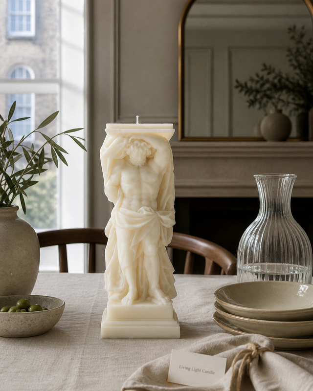 Atalanta Statue Bust Candle – hand-poured soy wax sculpture candle, Living Light Candle Dublin