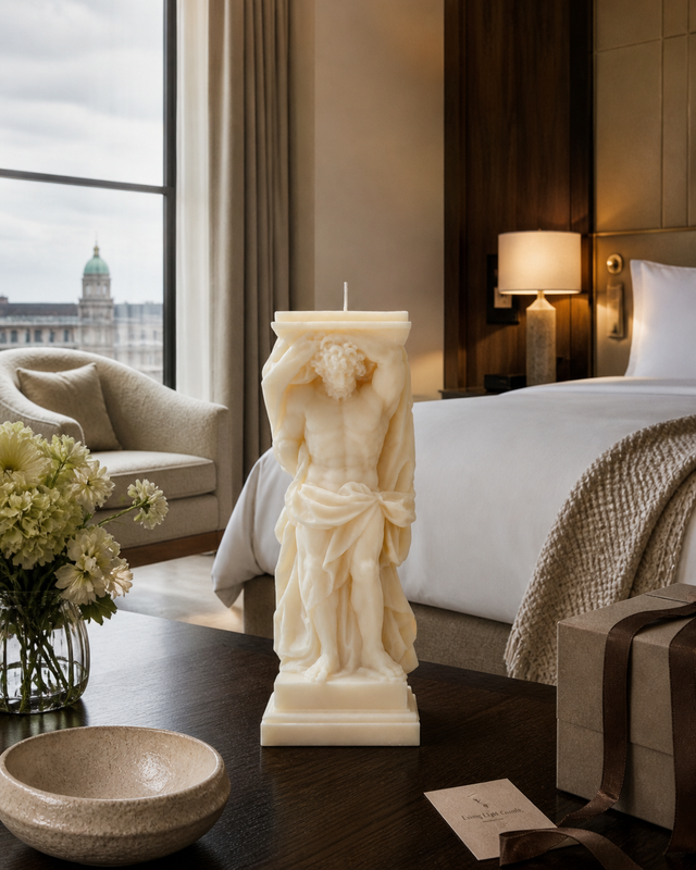 Atalanta Statue Bust Candle – hand-poured soy wax sculpture candle, Living Light Candle Dublin