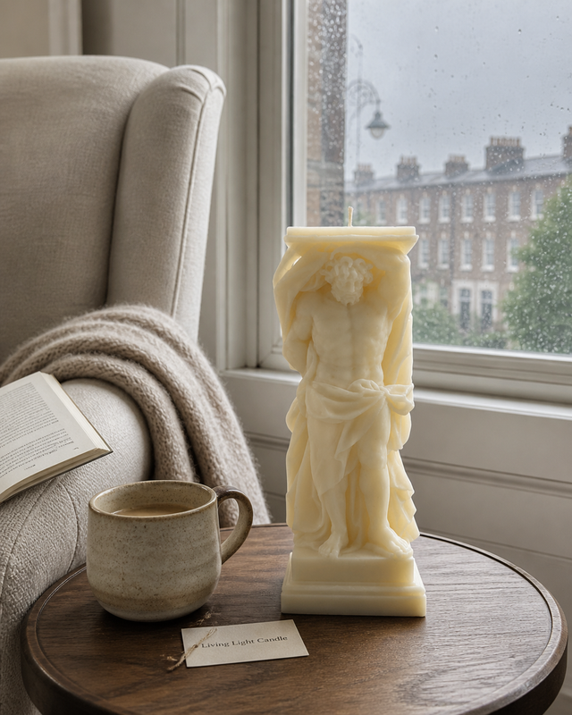 Atalanta Statue Bust Candle – hand-poured soy wax sculpture candle, Living Light Candle Dublin