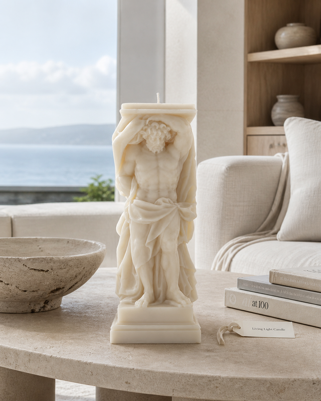 Atalanta Statue Bust Candle – hand-poured soy wax sculpture candle, Living Light Candle Dublin
