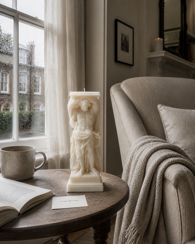 Atalanta Statue Bust Candle – hand-poured soy wax sculpture candle, Living Light Candle Dublin