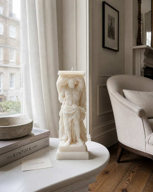 Atalanta Statue Bust Candle – hand-poured soy wax sculpture candle, Living Light Candle Dublin