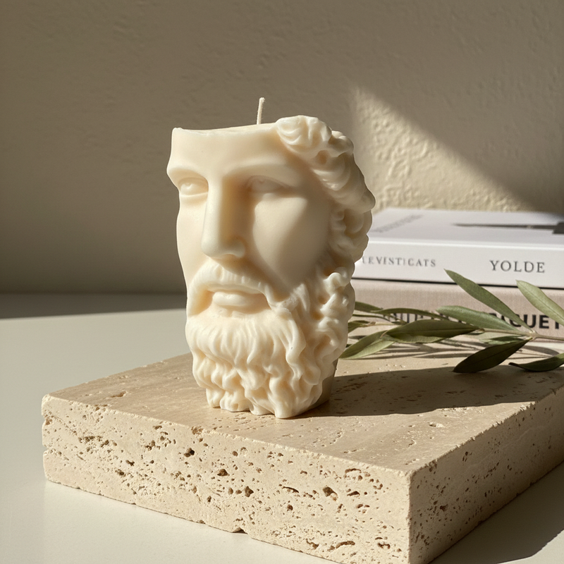Ancient Greek Bust Candle – hand-poured soy wax sculptural candle, Living Light Candle Dublin