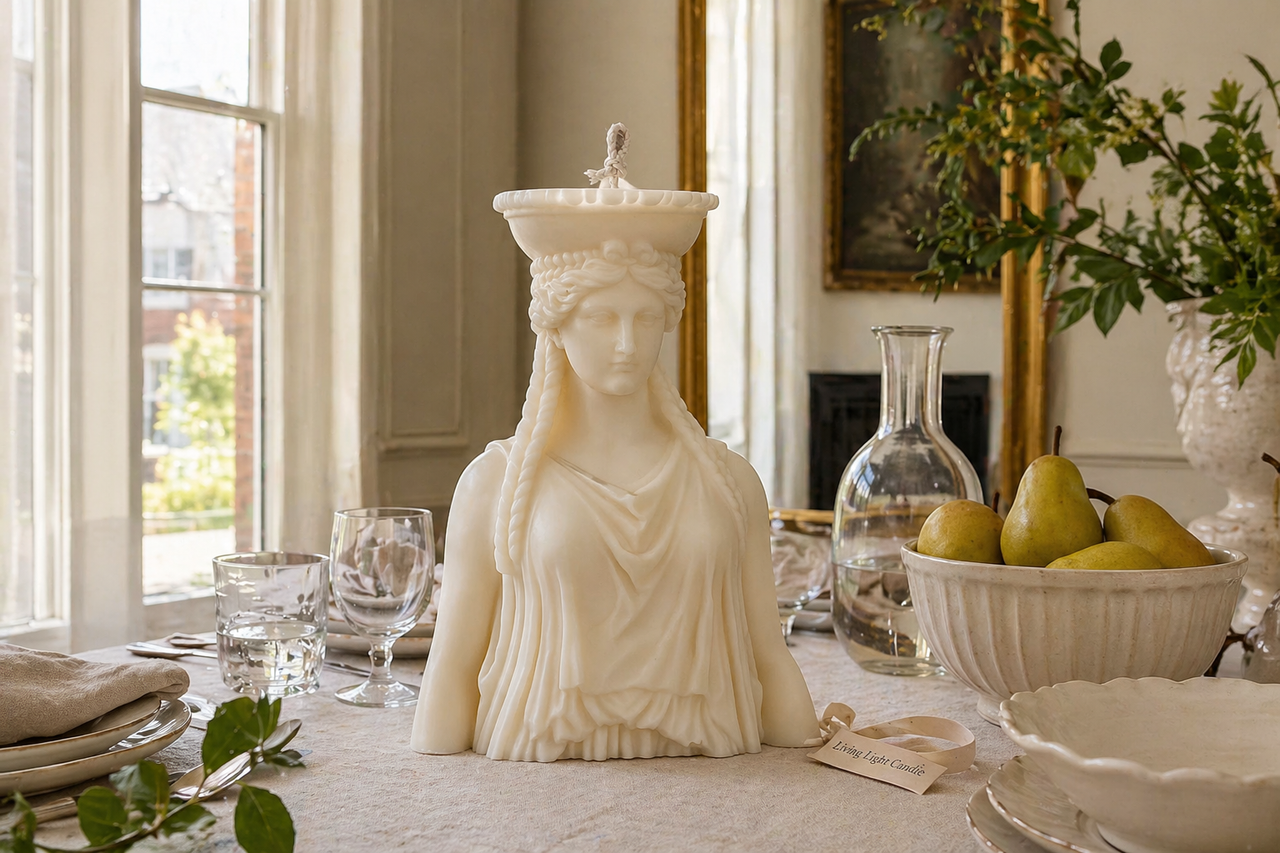 Caryatid Goddess Bust Candle Large – hand-poured soy wax sculpture candle, Living Light Candle Dublin