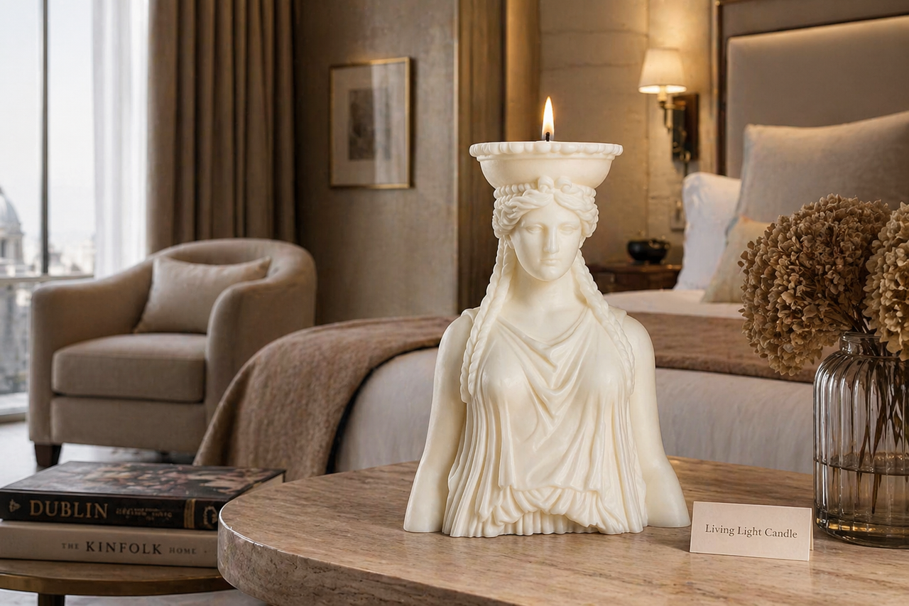 Caryatid Goddess Bust Candle Large – hand-poured soy wax sculpture candle, Living Light Candle Dublin