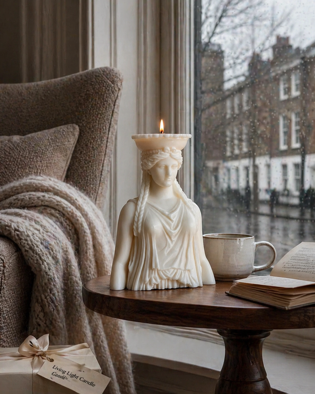 Caryatid Goddess Bust Candle Large – hand-poured soy wax sculpture candle, Living Light Candle Dublin