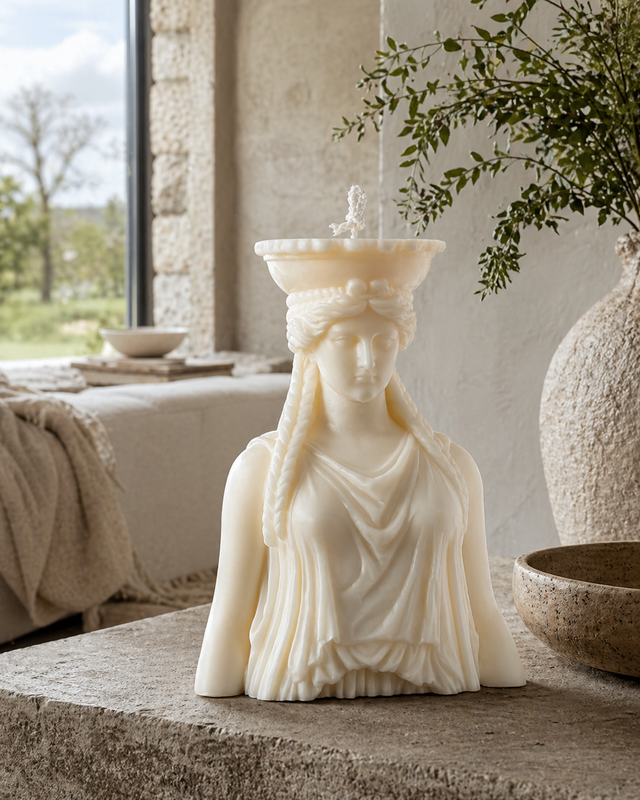 Caryatid Goddess Bust Candle Large – hand-poured soy wax sculpture candle, Living Light Candle Dublin