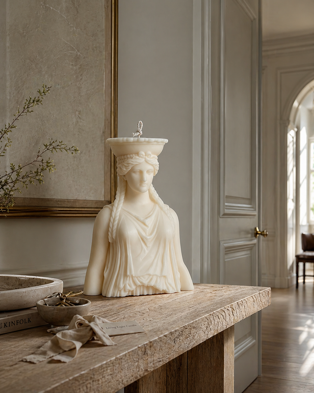 Caryatid Goddess Bust Candle Large – hand-poured soy wax sculpture candle, Living Light Candle Dublin