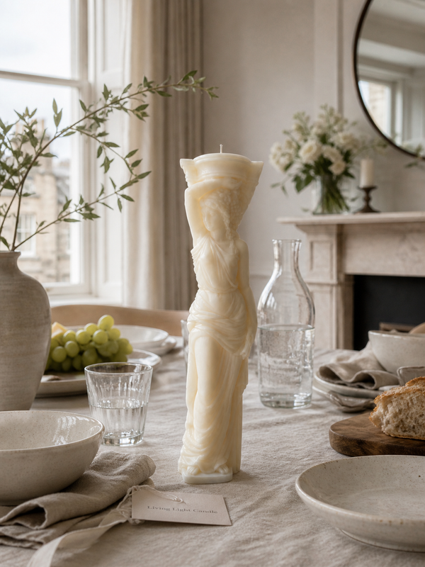 Caryatid Statue Candle – hand-poured soy wax sculpture candle, Living Light Candle Dublin