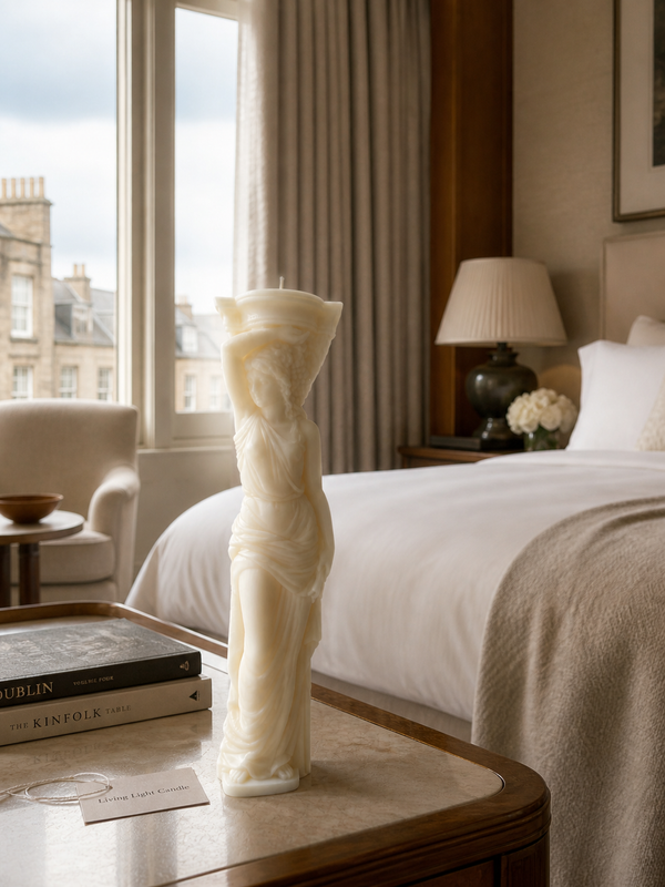 Caryatid Statue Candle – hand-poured soy wax sculpture candle, Living Light Candle Dublin