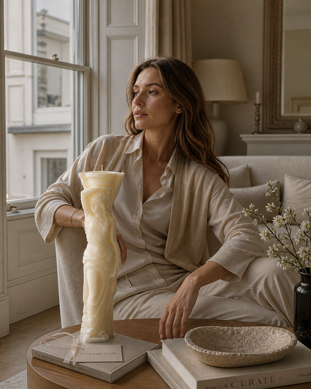 Caryatid Statue Candle – hand-poured soy wax sculpture candle, Living Light Candle Dublin