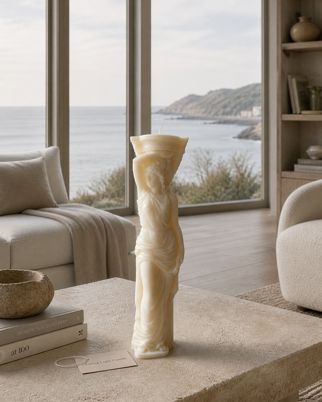 Caryatid Statue Candle – hand-poured soy wax sculpture candle, Living Light Candle Dublin