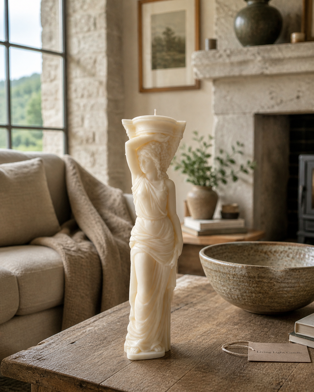 Caryatid Statue Candle – hand-poured soy wax sculpture candle, Living Light Candle Dublin