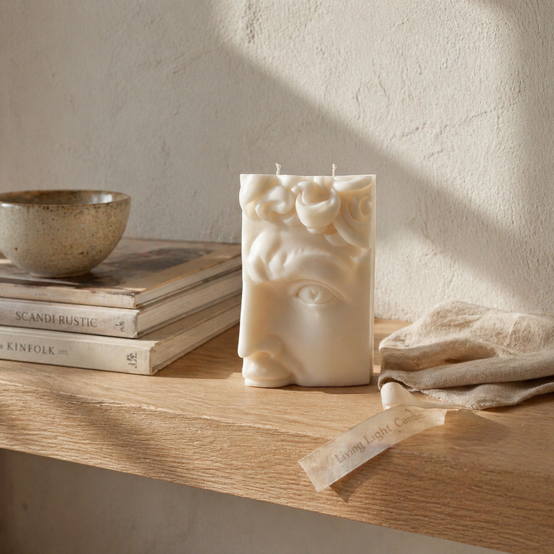 David Greek Half-Head Candle – hand-poured soy wax sculpture candle, Living Light Candle Dublin