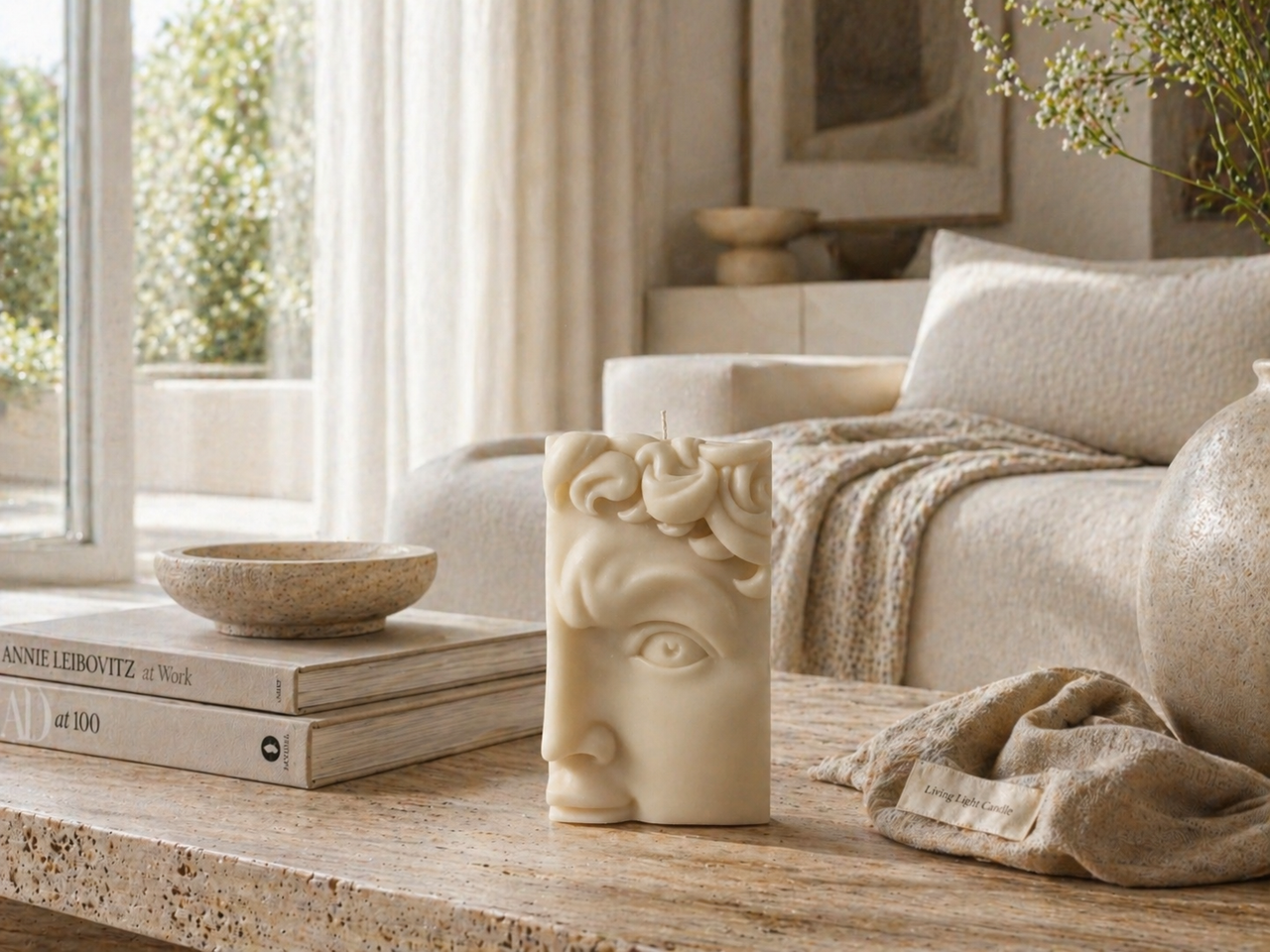 David Greek Half-Head Candle – hand-poured soy wax sculpture candle, Living Light Candle Dublin