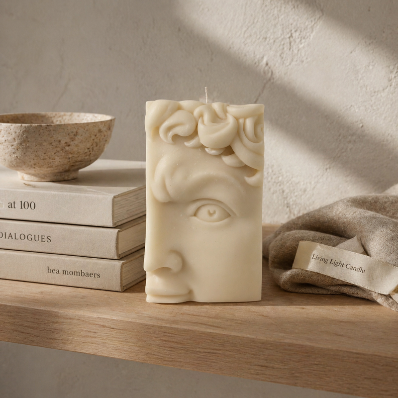 David Greek Half-Head Candle – hand-poured soy wax sculpture candle, Living Light Candle Dublin