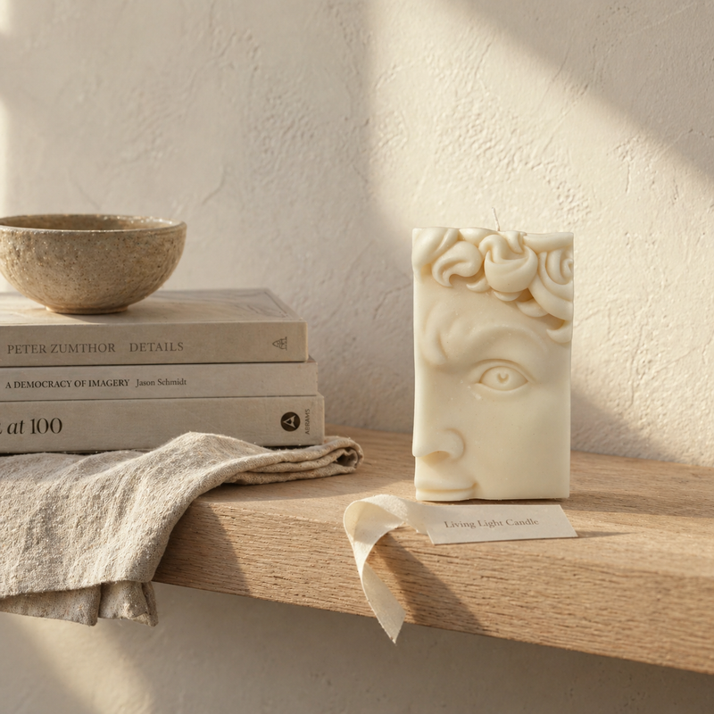 David Greek Half-Head Candle – hand-poured soy wax sculpture candle, Living Light Candle Dublin