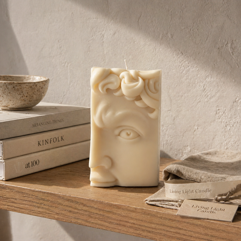 David Greek Half-Head Candle – hand-poured soy wax sculpture candle, Living Light Candle Dublin
