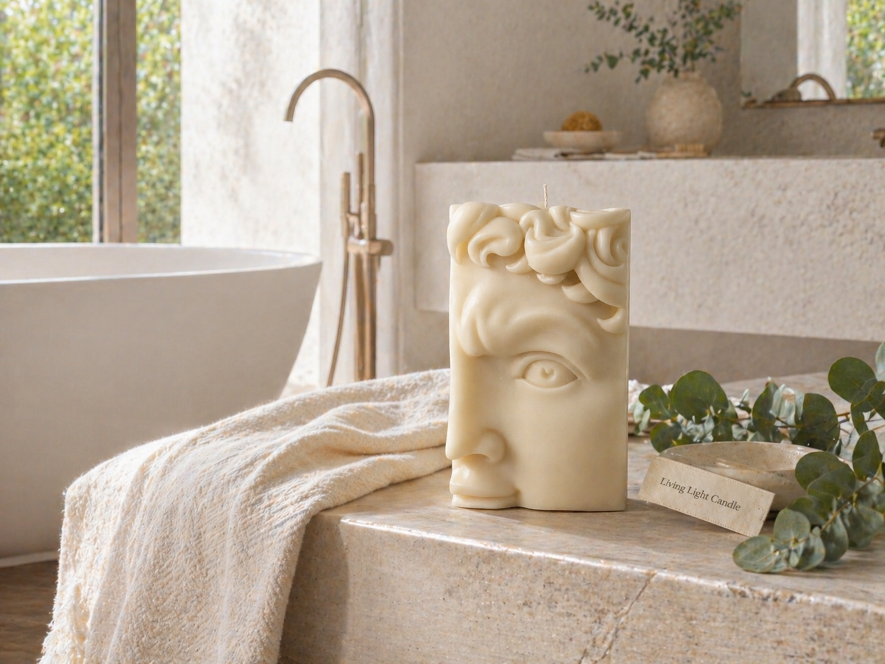 David Greek Half-Head Candle – hand-poured soy wax sculpture candle, Living Light Candle Dublin