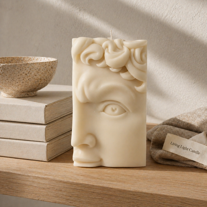 David Greek Half-Head Candle – hand-poured soy wax sculpture candle, Living Light Candle Dublin