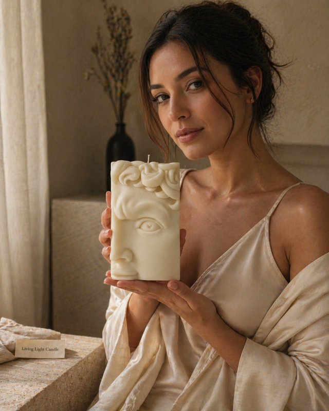 David Greek Half-Head Candle – hand-poured soy wax sculpture candle, Living Light Candle Dublin