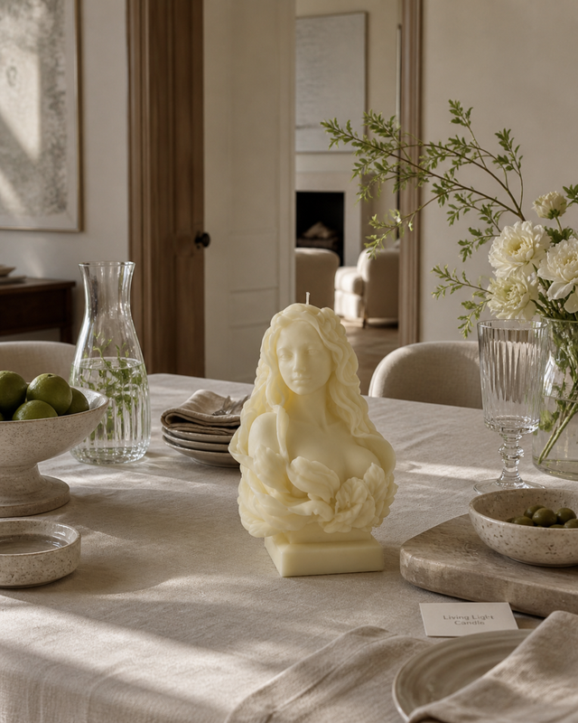 Beautiful Lady Goddess Bust Candle – hand-poured soy wax sculpture candle, Living Light Candle Dublin