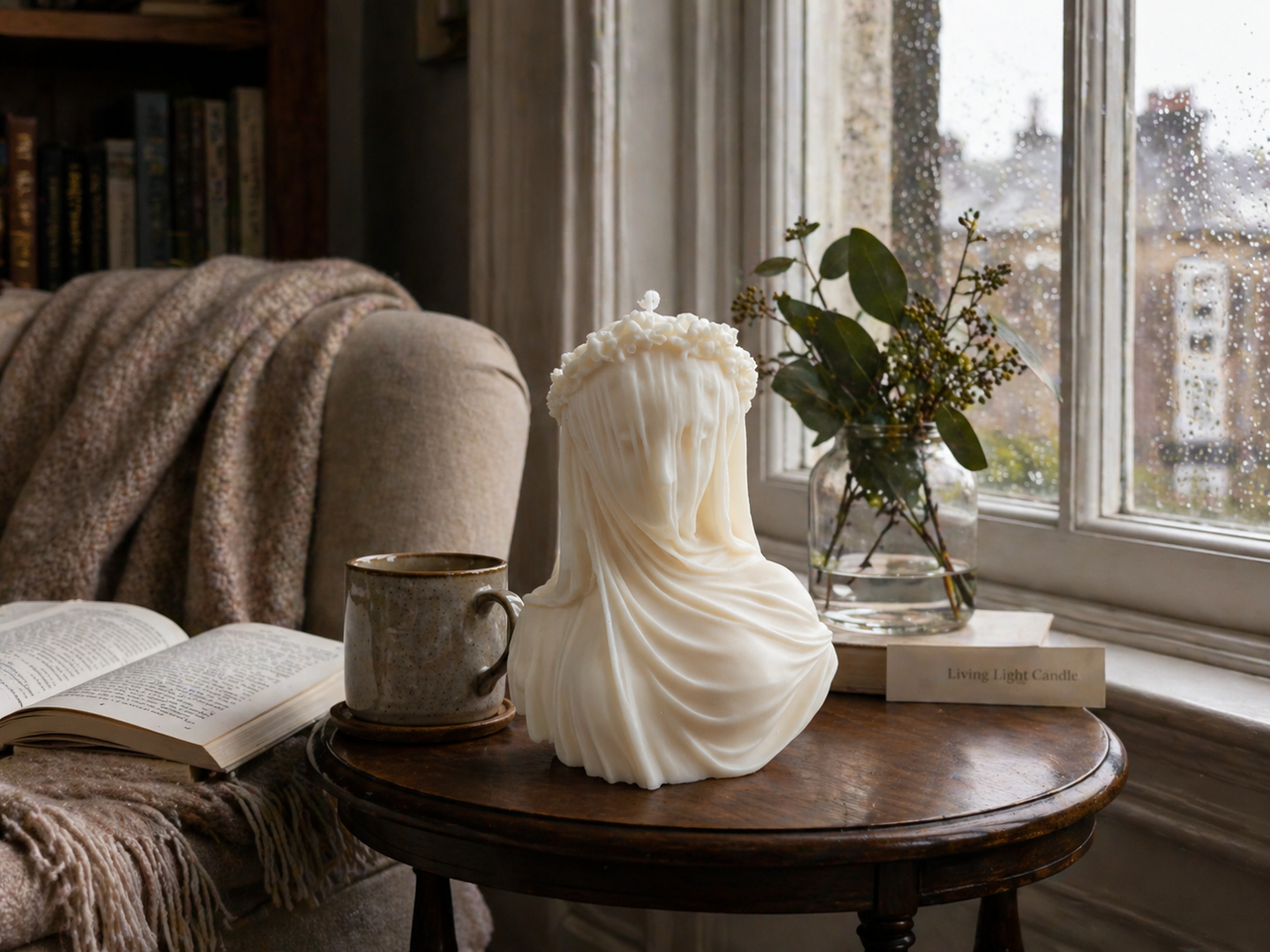 Veiled Lady Bride Bust Candle – hand-poured soy wax sculpture candle, Living Light Candle Dublin