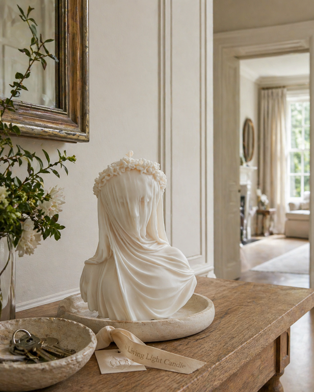 Veiled Lady Bride Bust Candle – hand-poured soy wax sculpture candle, Living Light Candle Dublin