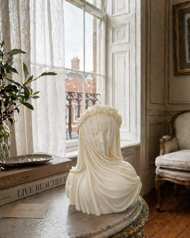 Veiled Lady Bride Bust Candle – hand-poured soy wax sculpture candle, Living Light Candle Dublin
