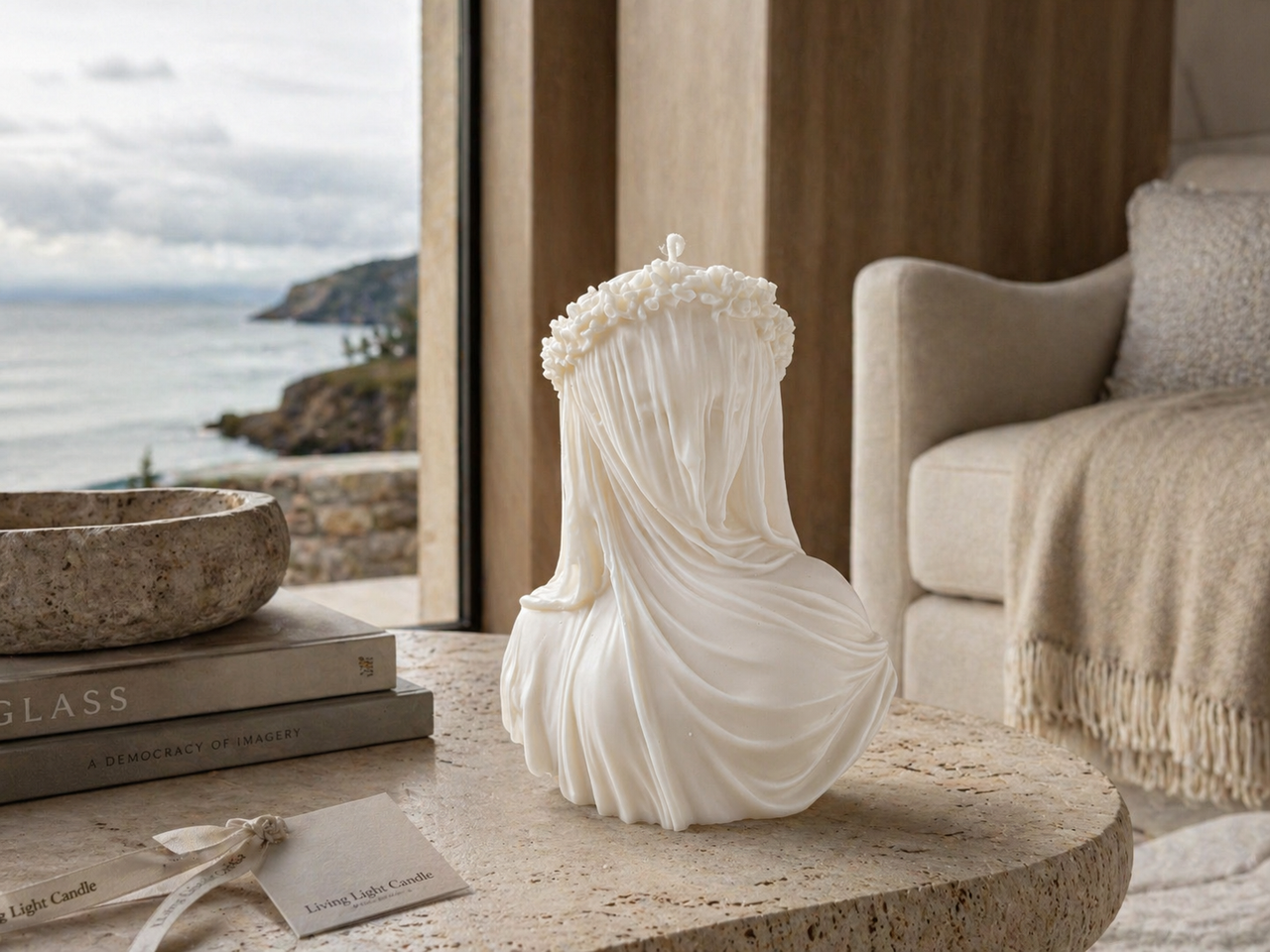 Veiled Lady Bride Bust Candle – hand-poured soy wax sculpture candle, Living Light Candle Dublin
