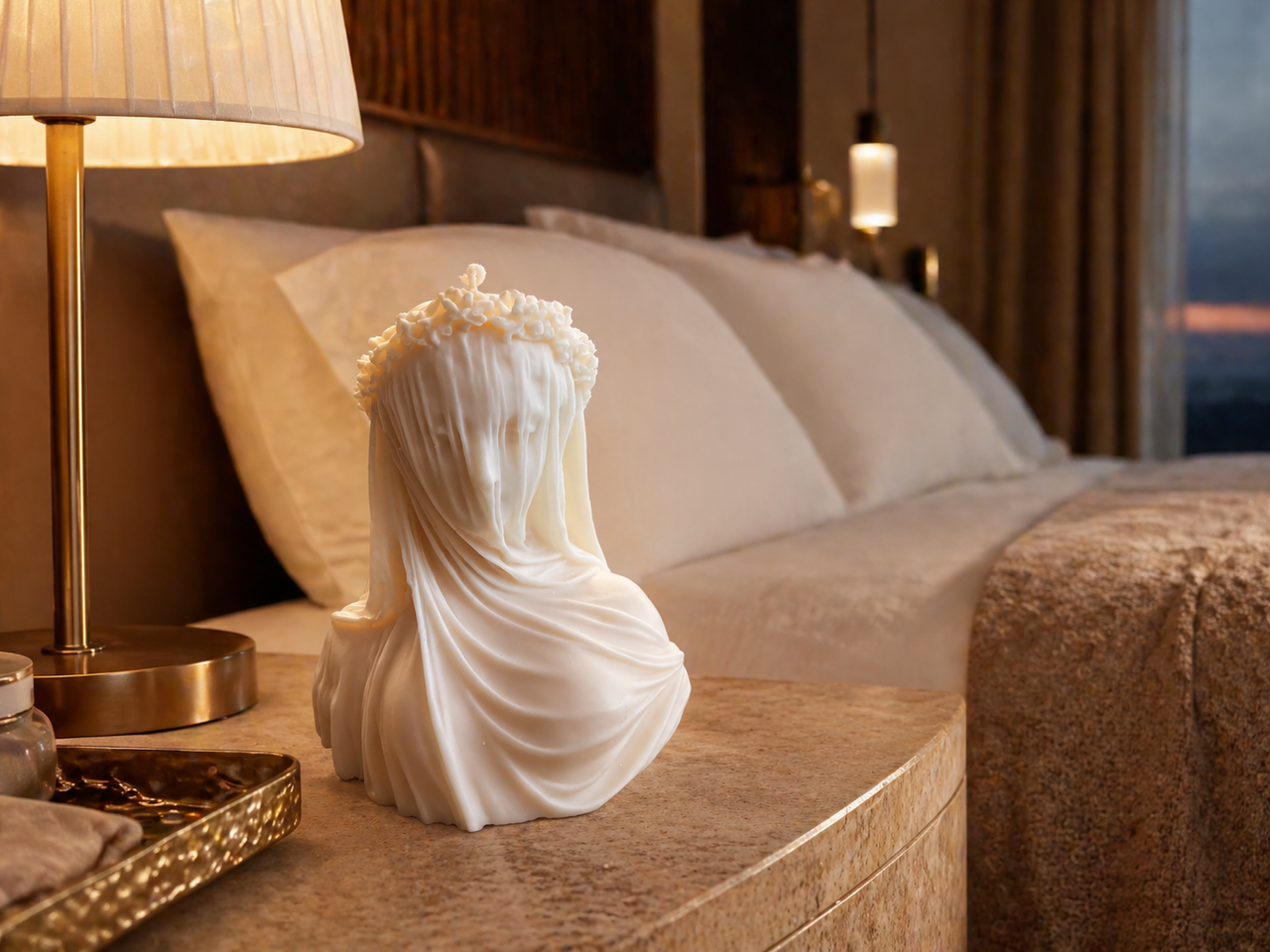 Veiled Lady Bride Bust Candle – hand-poured soy wax sculpture candle, Living Light Candle Dublin